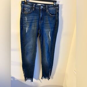 Kancan dark wash jeans with zipper ankles distressed size 5/26